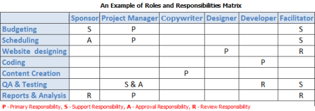 Roles and responsibilities matrix (RRM) representing project staffing needs